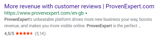 BING search result with rating stars