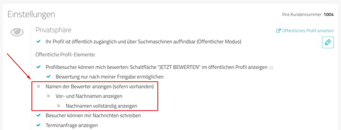 Einstellungen für anonyme Bewertungen