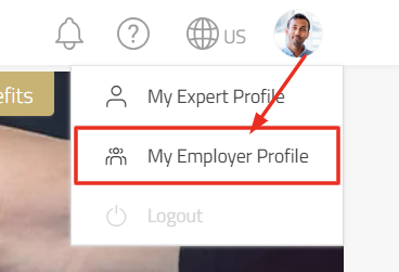 Avatar and drop-down with employer profile access