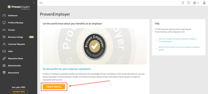 Creation page for employer profiles