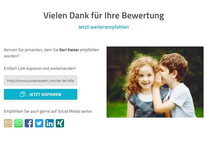 Dankesseite am Ende des Bewertungsprozesses