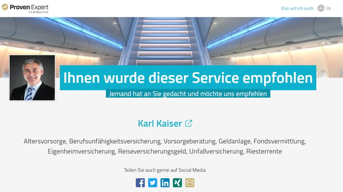 Landing Page mit Empfehlung