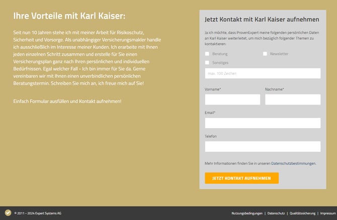 Landing Page mit Kontaktformular