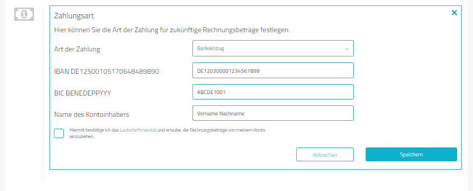 Kontonummer für Bankeinzug ändern