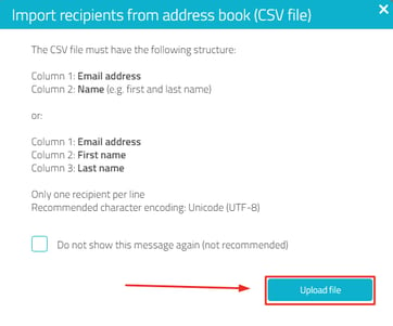 window to upload csv files