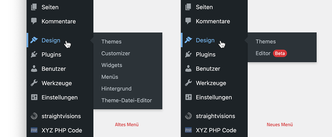 WordPress Backend Menüleiste