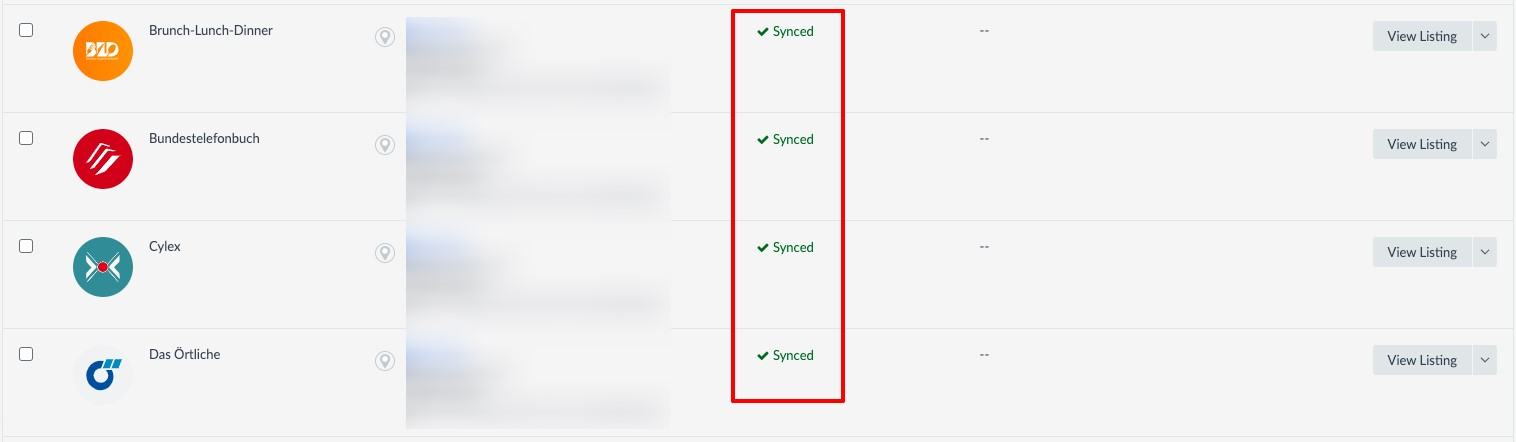 status column with "synced" status