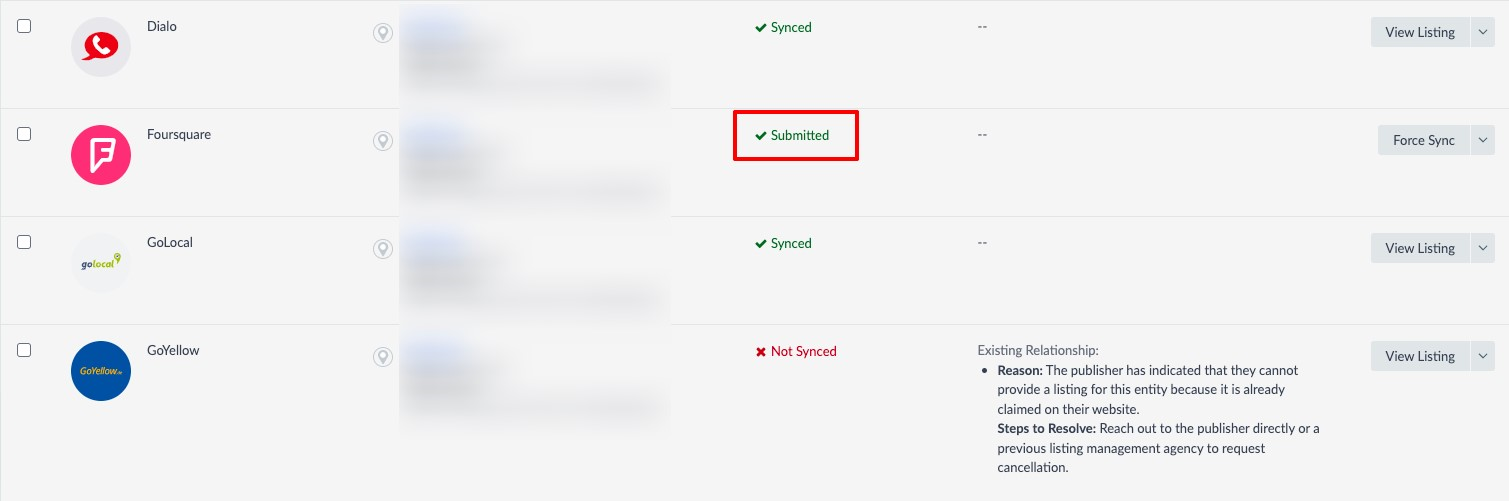 status column with status "submitted"