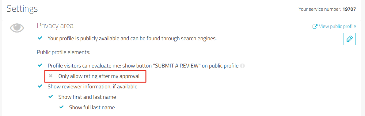 Option on settings page to only allow a rating upon approval of profile owner