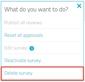 List of survey options, where "Delete survey" is highlighted