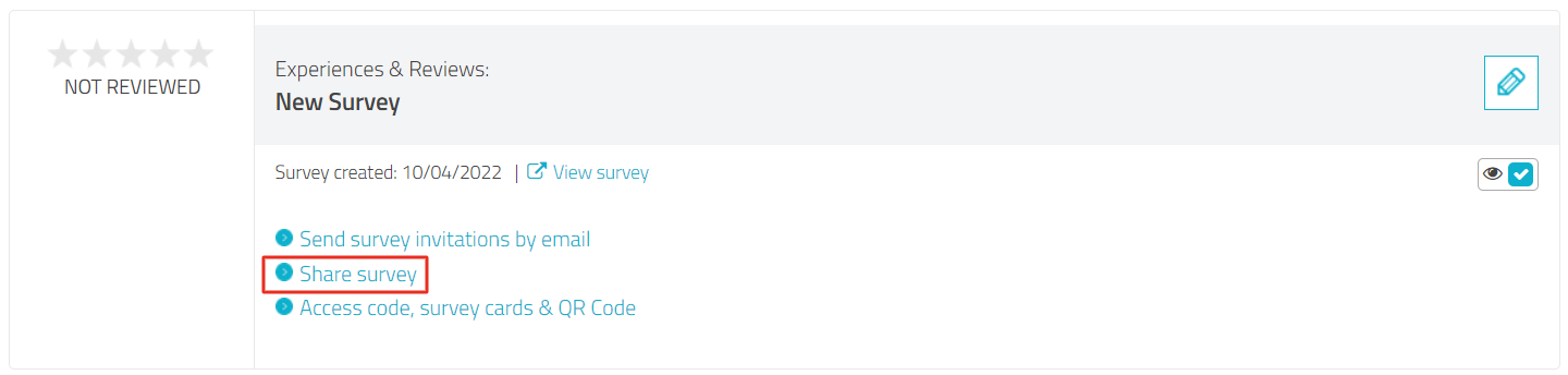 Survey with highlighted link text "Share survey"